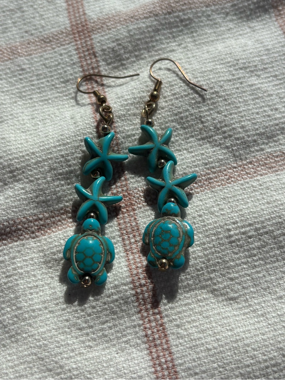 Turquoise Turtle & Starfish Dangle Earrings